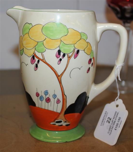 Clarice Cliff Bizarre Tulip pattern Athens jug, printed factory marks